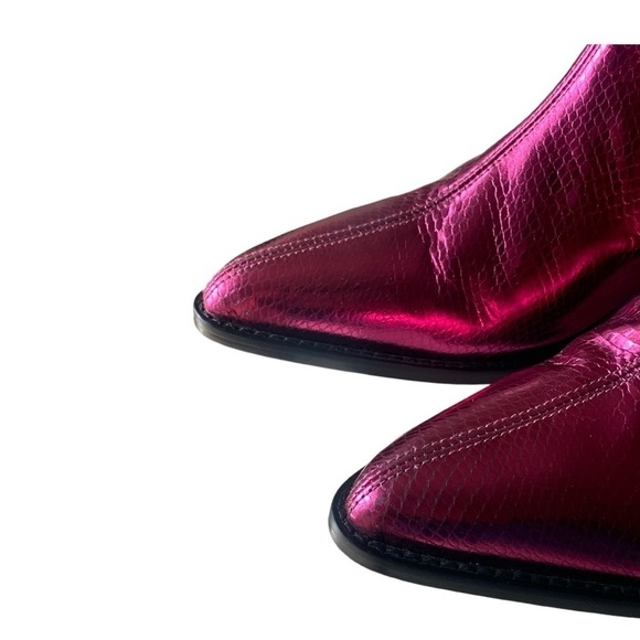 POLLINI Leather Metallic Cowboy Boot Pointed Toe Fuchsia Size 39 IT = 7.5 US - Picture 6 of 16